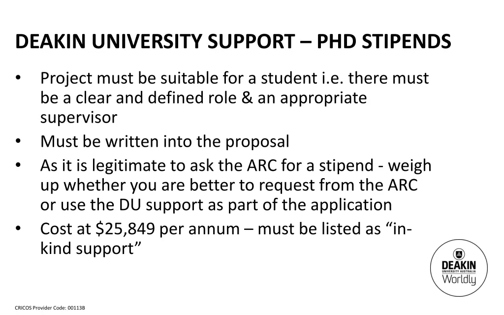 deakin university support phd stipends