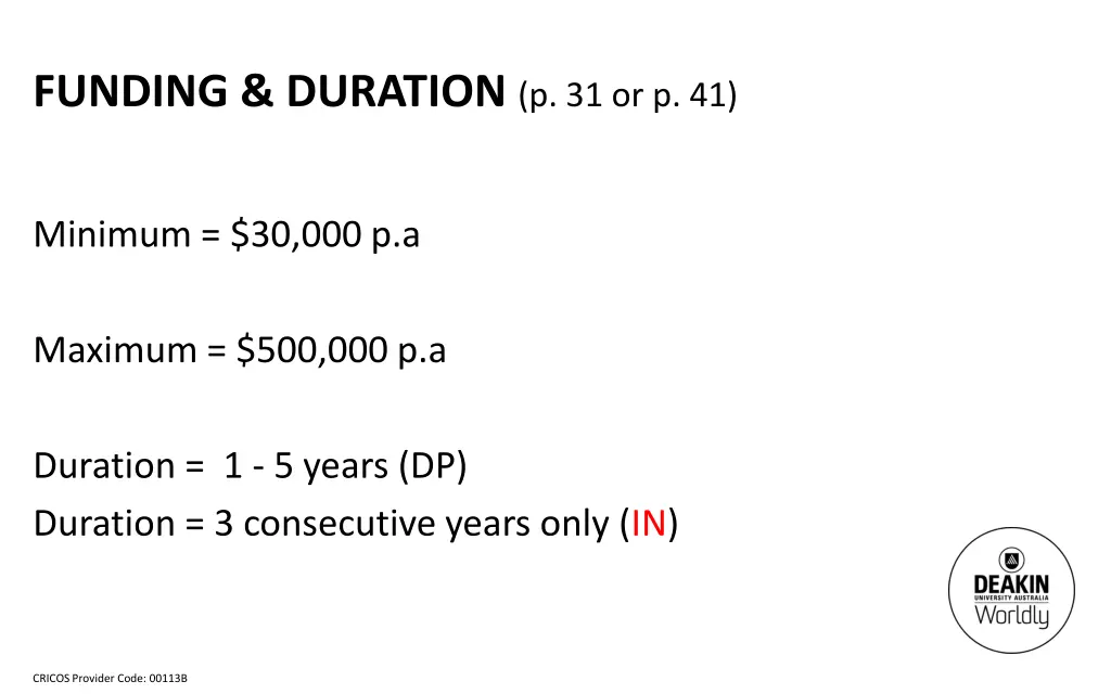 funding duration p 31 or p 41