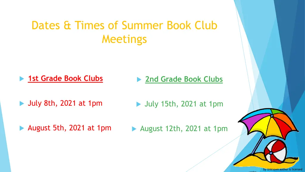 dates times of summer book club meetings