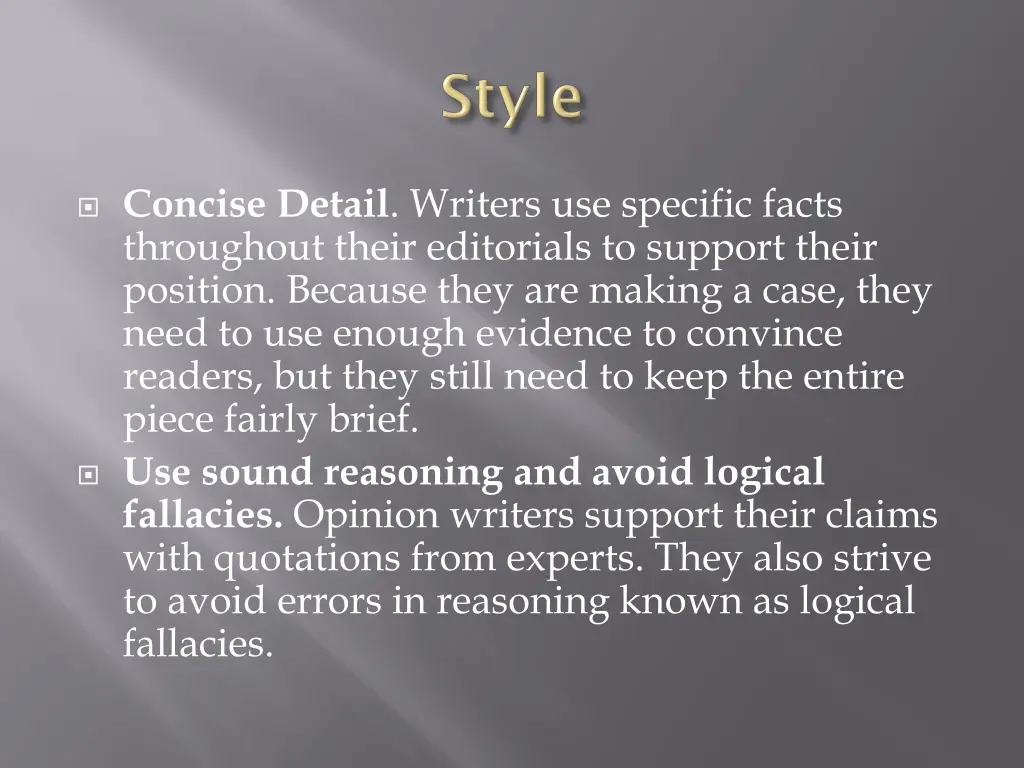 concise detail writers use specific facts