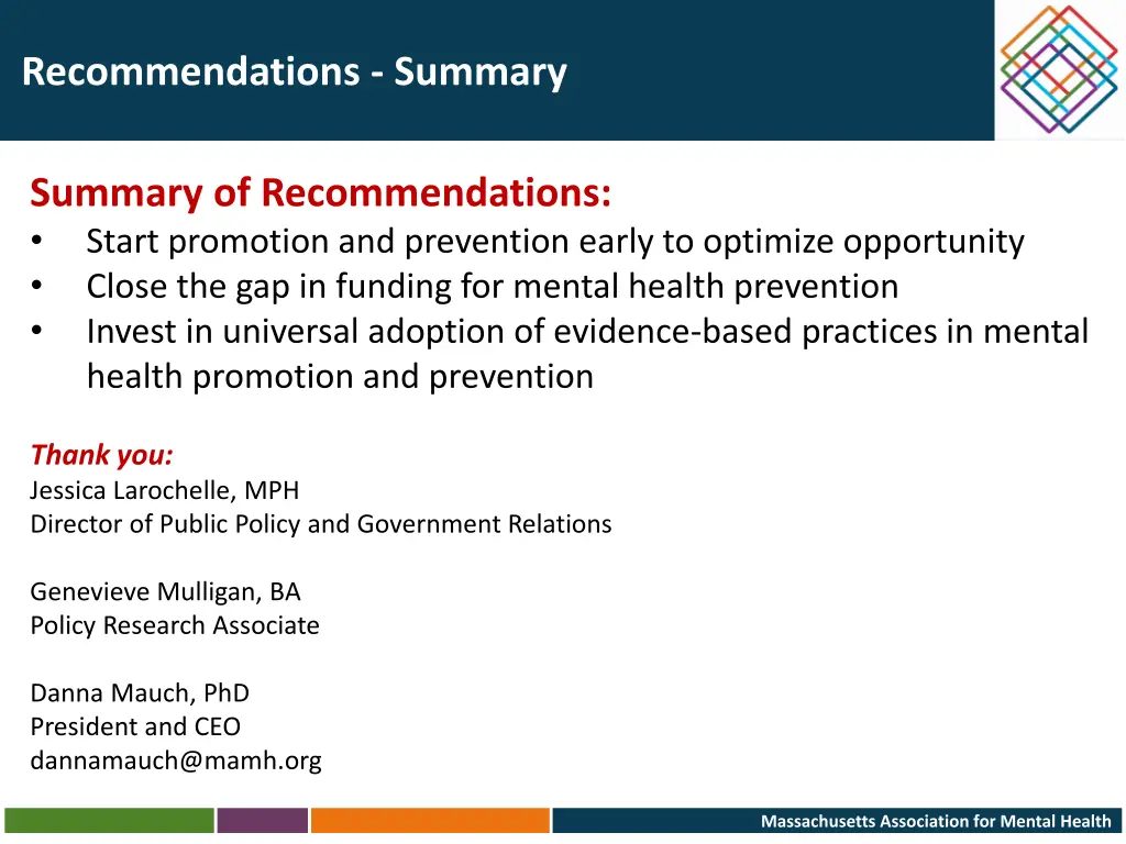 recommendations summary