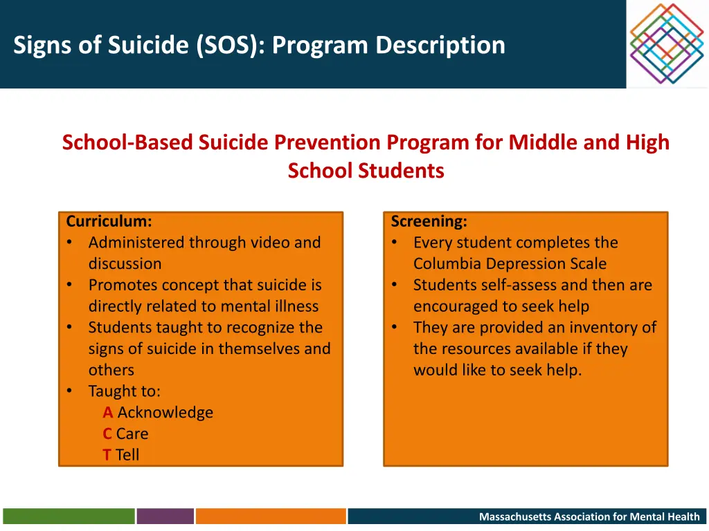 signs of suicide sos program description