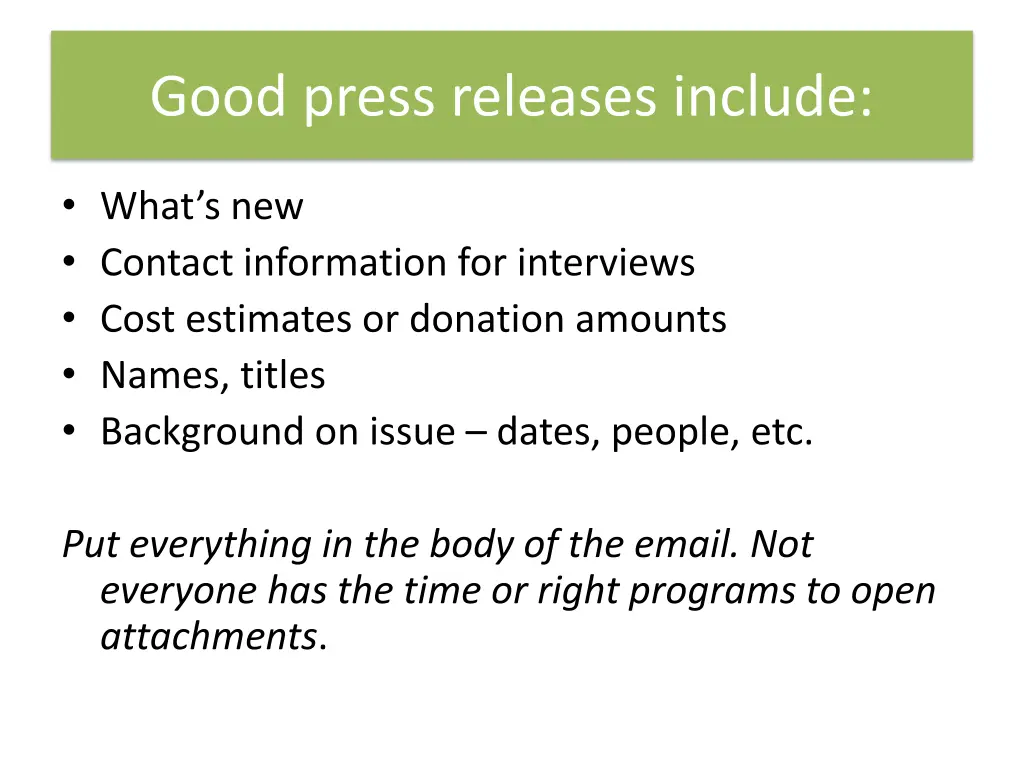 good press releases include