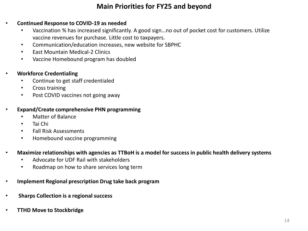 main priorities for fy25 and beyond
