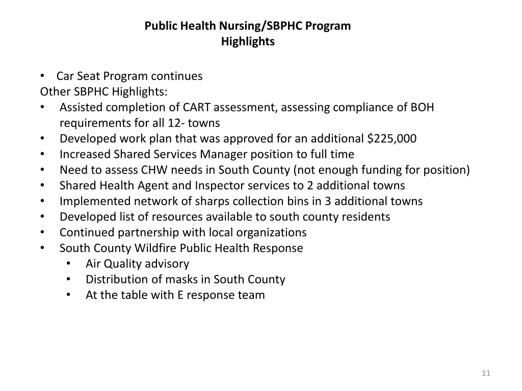 public health nursing sbphc program highlights