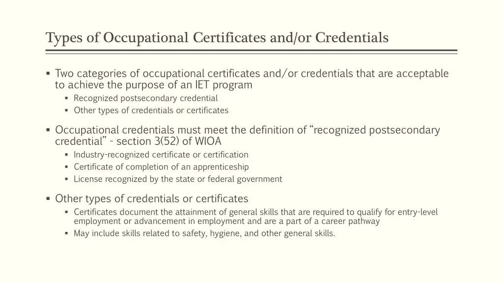types of occupational certificates