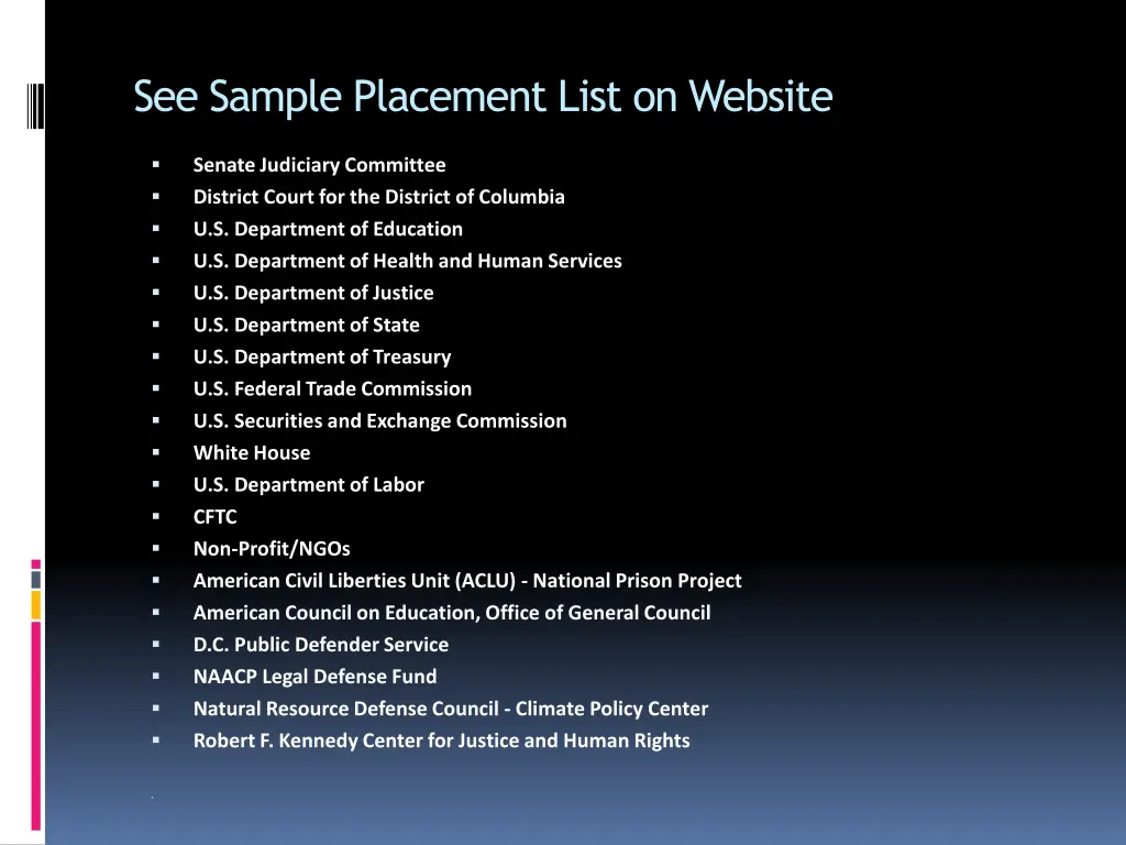 see sample placement list on website