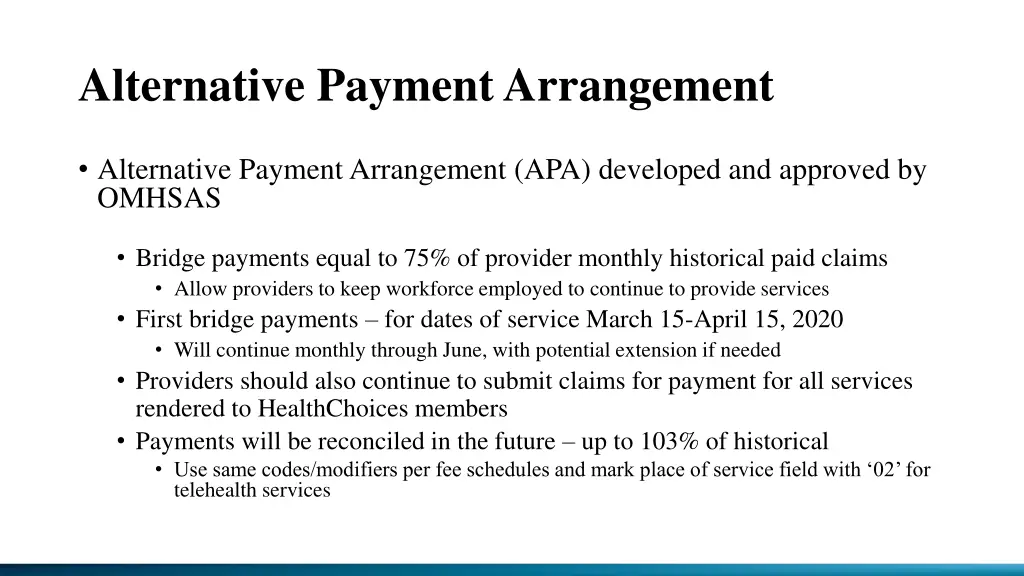 alternative payment arrangement