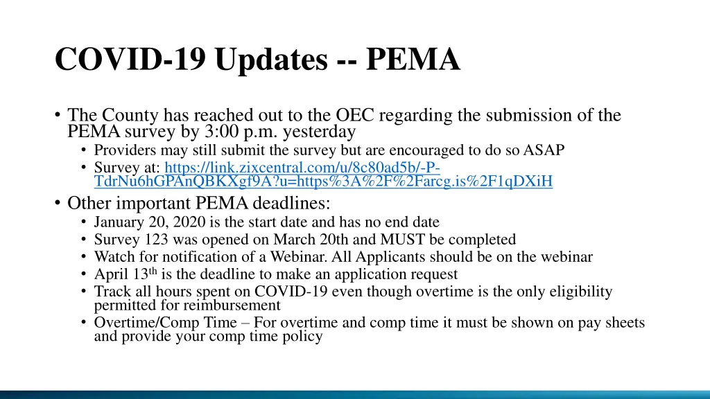 covid 19 updates pema