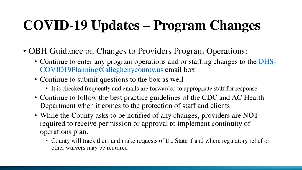 covid 19 updates program changes