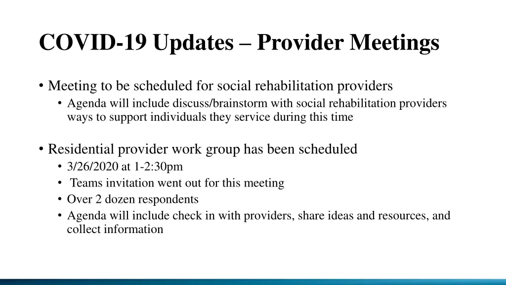 covid 19 updates provider meetings