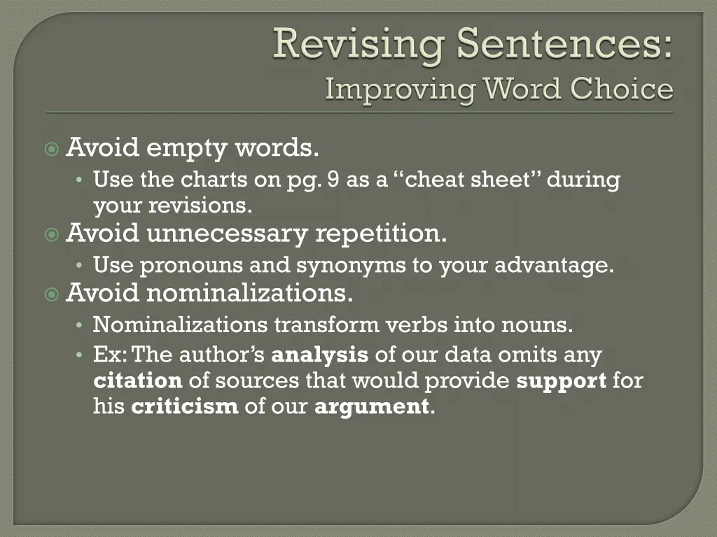 avoid empty words use the charts