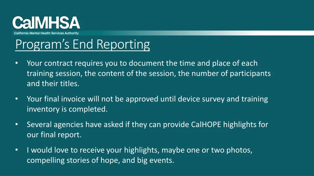 program s end reporting