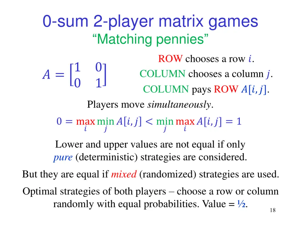 0 sum 2 player matrix games matching pennies