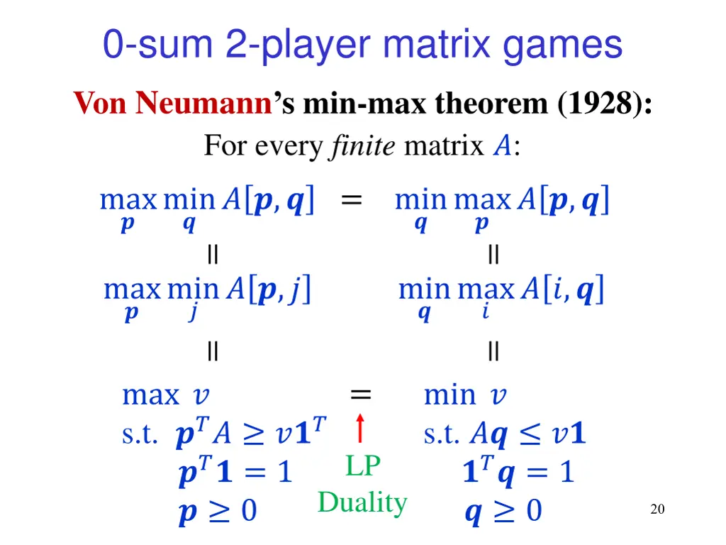 0 sum 2 player matrix games von neumann