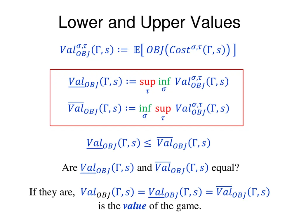 lower and upper values