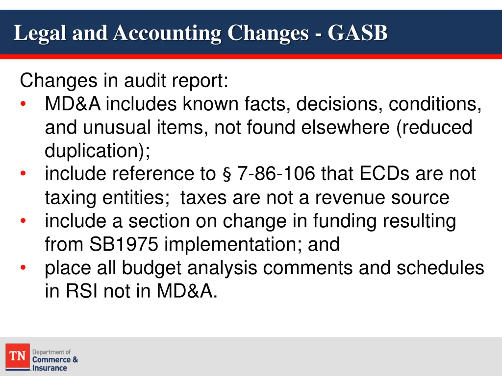 legal and accounting changes gasb 1