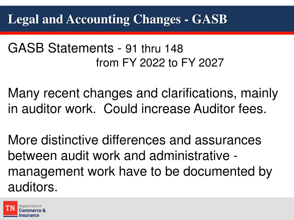 legal and accounting changes gasb
