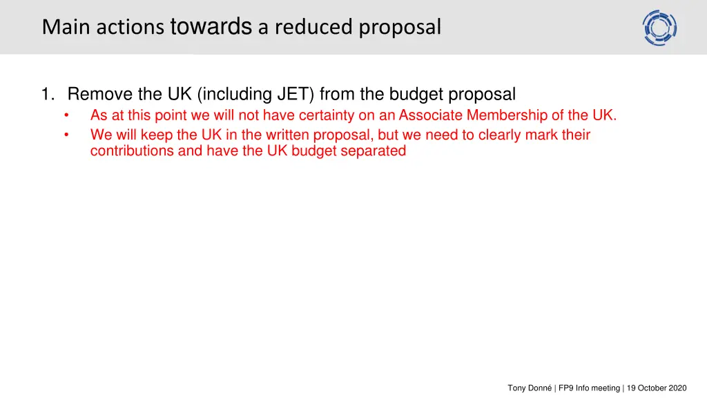 main actions towards a reduced proposal