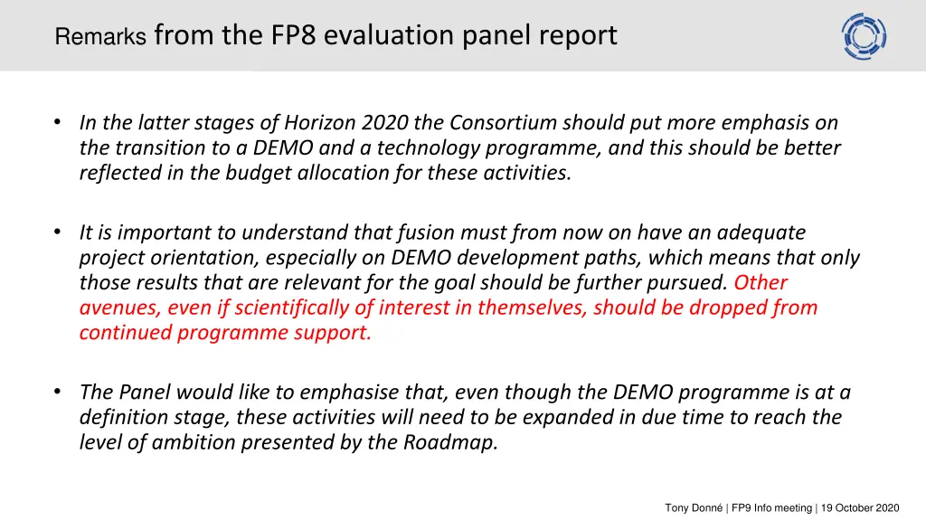 remarks from the fp8 evaluation panel report