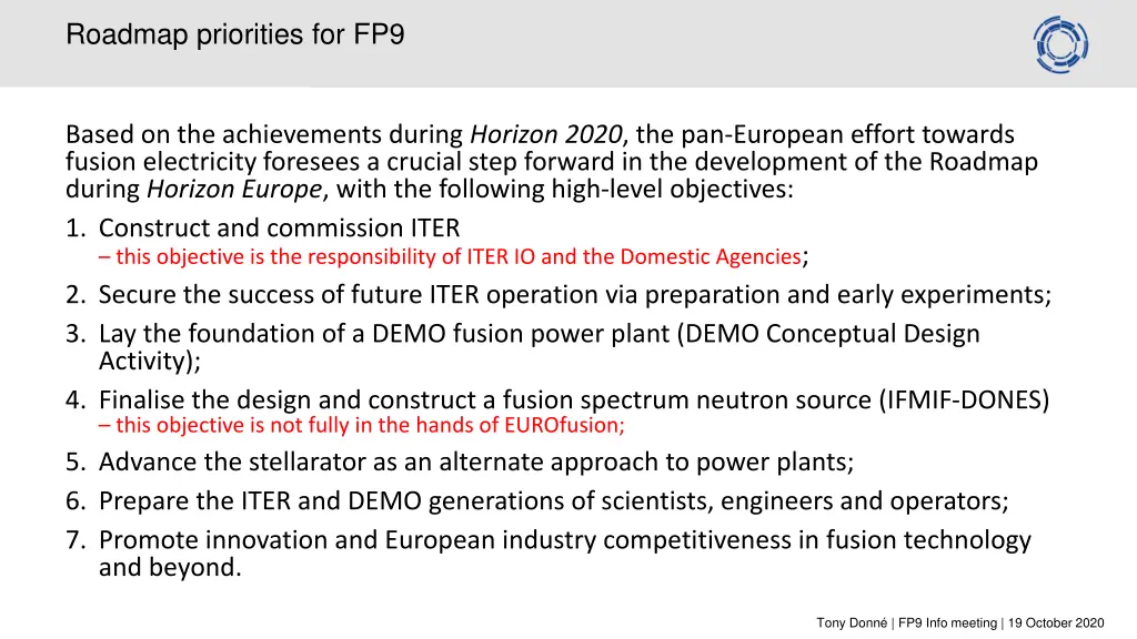 roadmap priorities for fp9