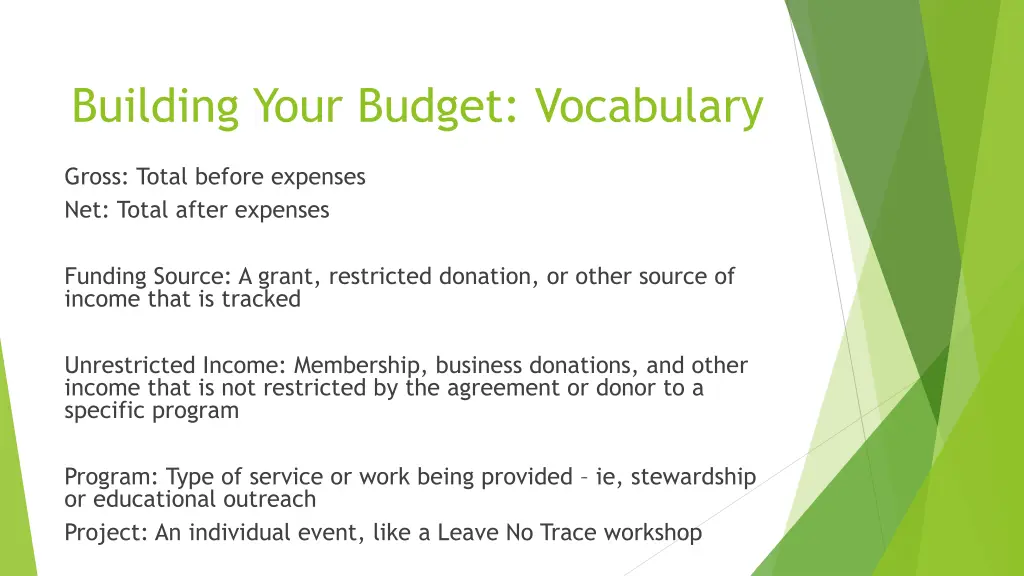 building your budget vocabulary
