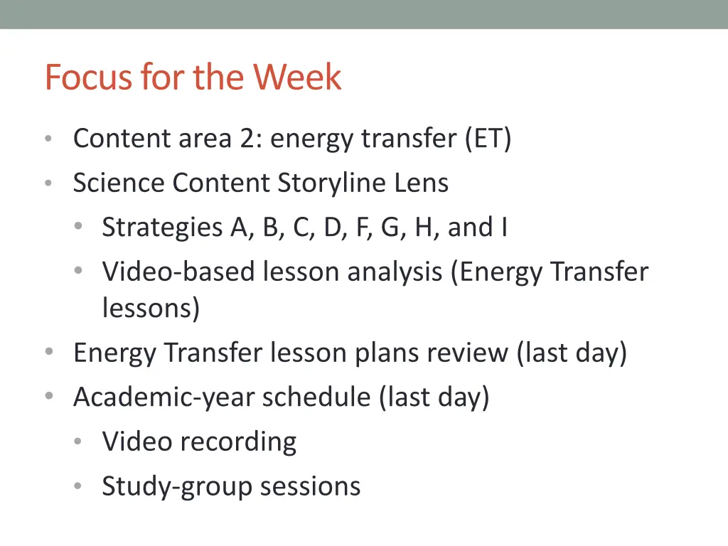 focus for the week
