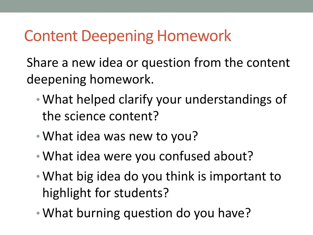 content deepening homework