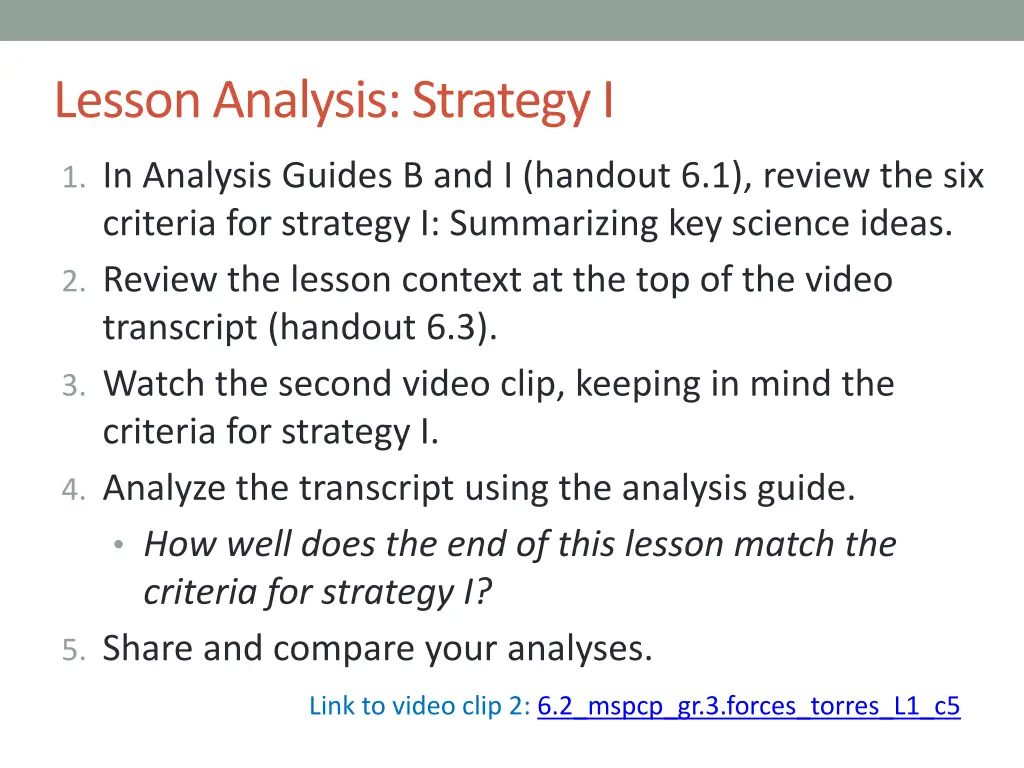 lesson analysis strategy i