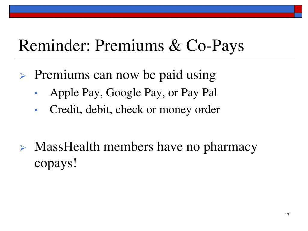 reminder premiums co pays