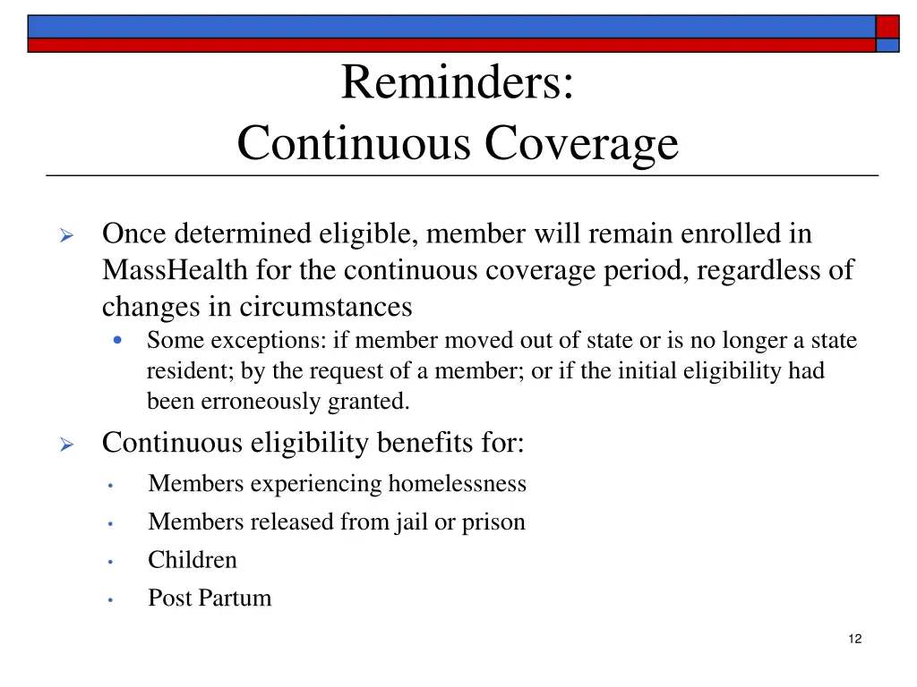 reminders continuous coverage