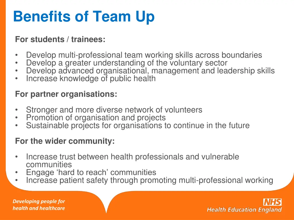 benefits of team up