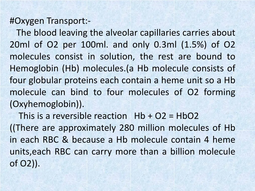 oxygen transport the blood leaving the alveolar