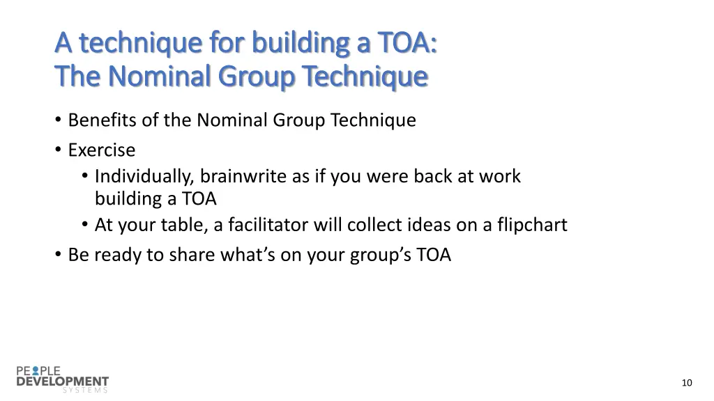 a technique for building a toa a technique