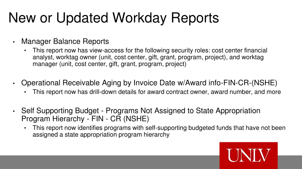 new or updated workday reports