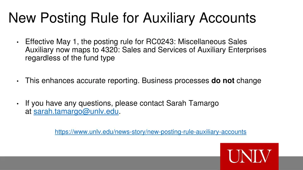 new posting rule for auxiliary accounts