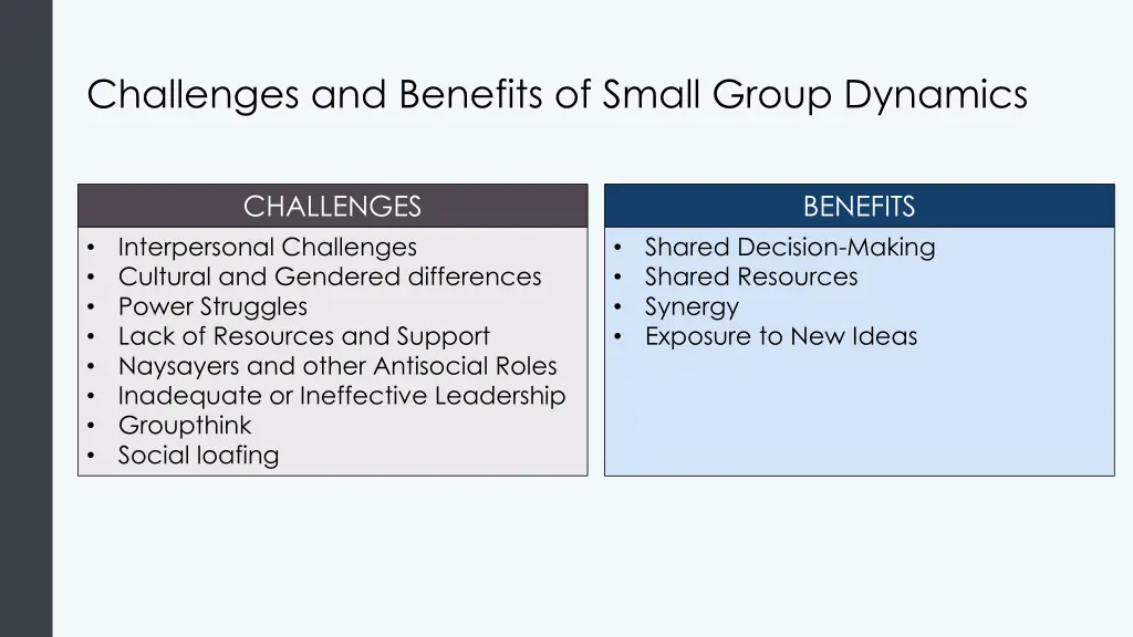 challenges and benefits of small group dynamics