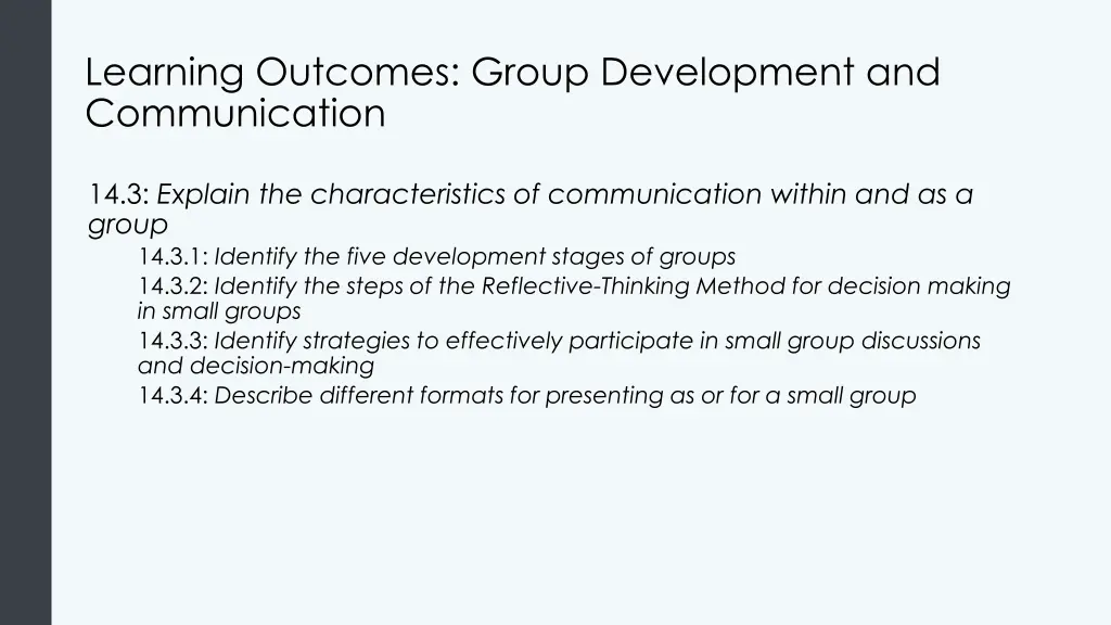 learning outcomes group development