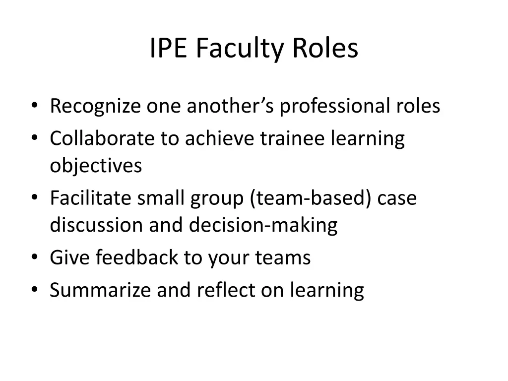 ipe faculty roles