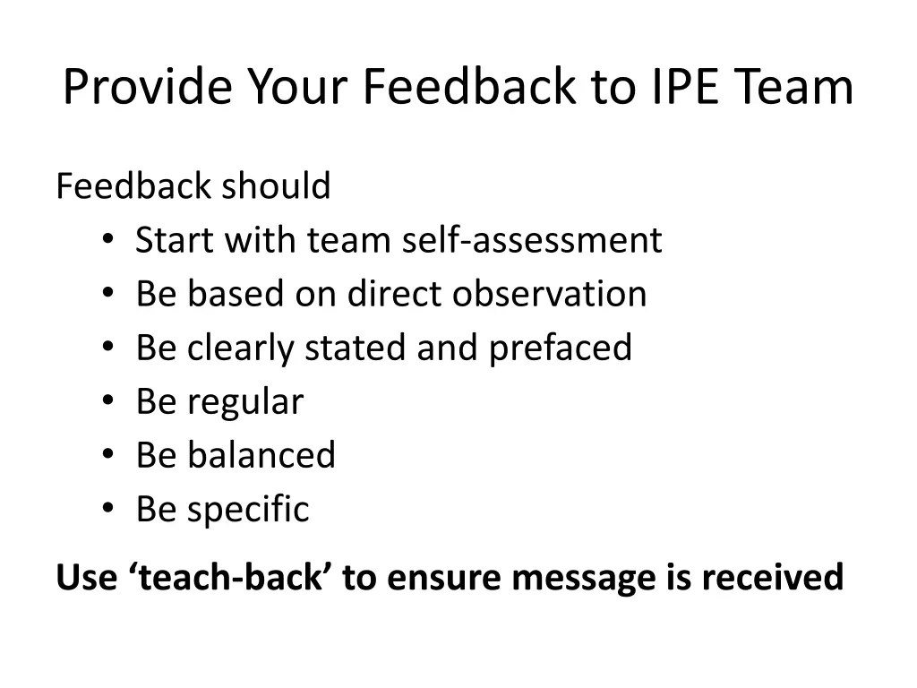 provide your feedback to ipe team