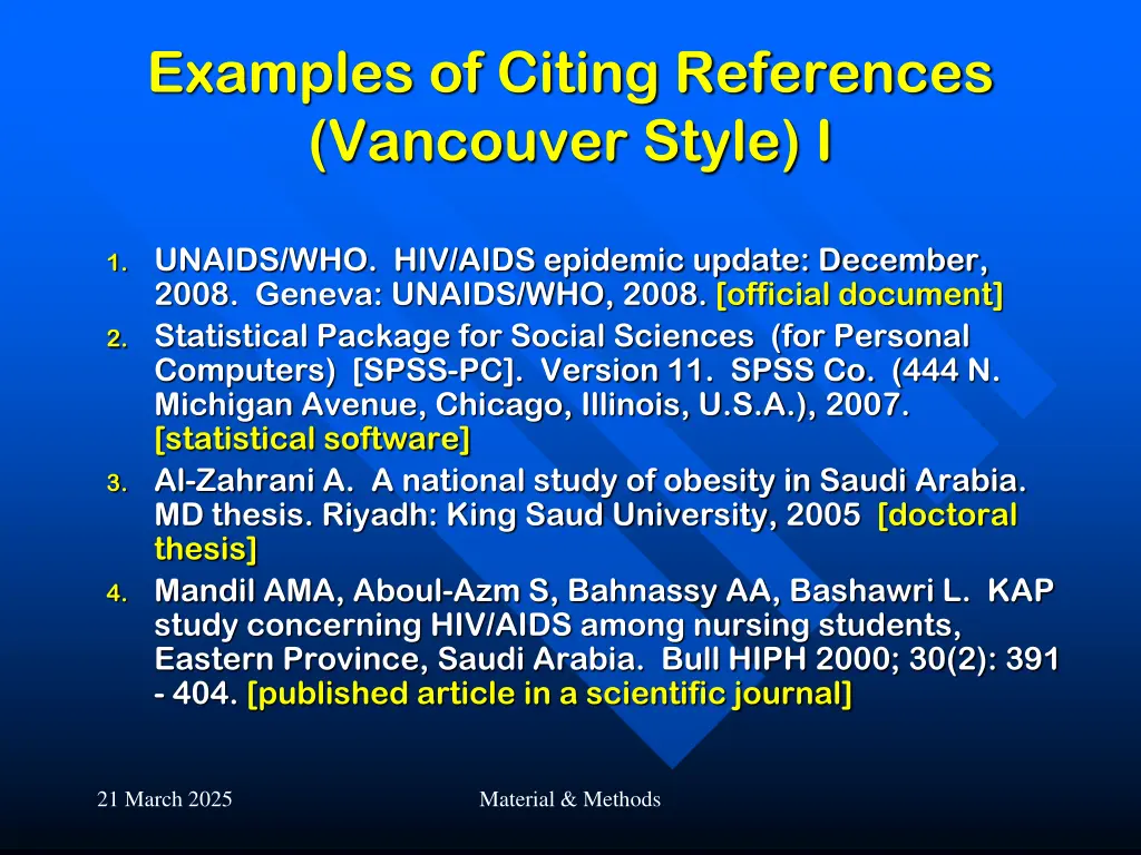 examples of citing references vancouver style i