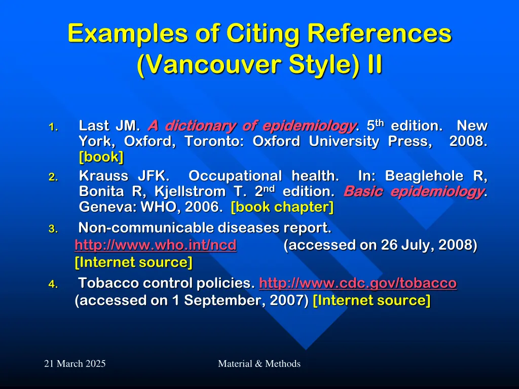 examples of citing references vancouver style ii