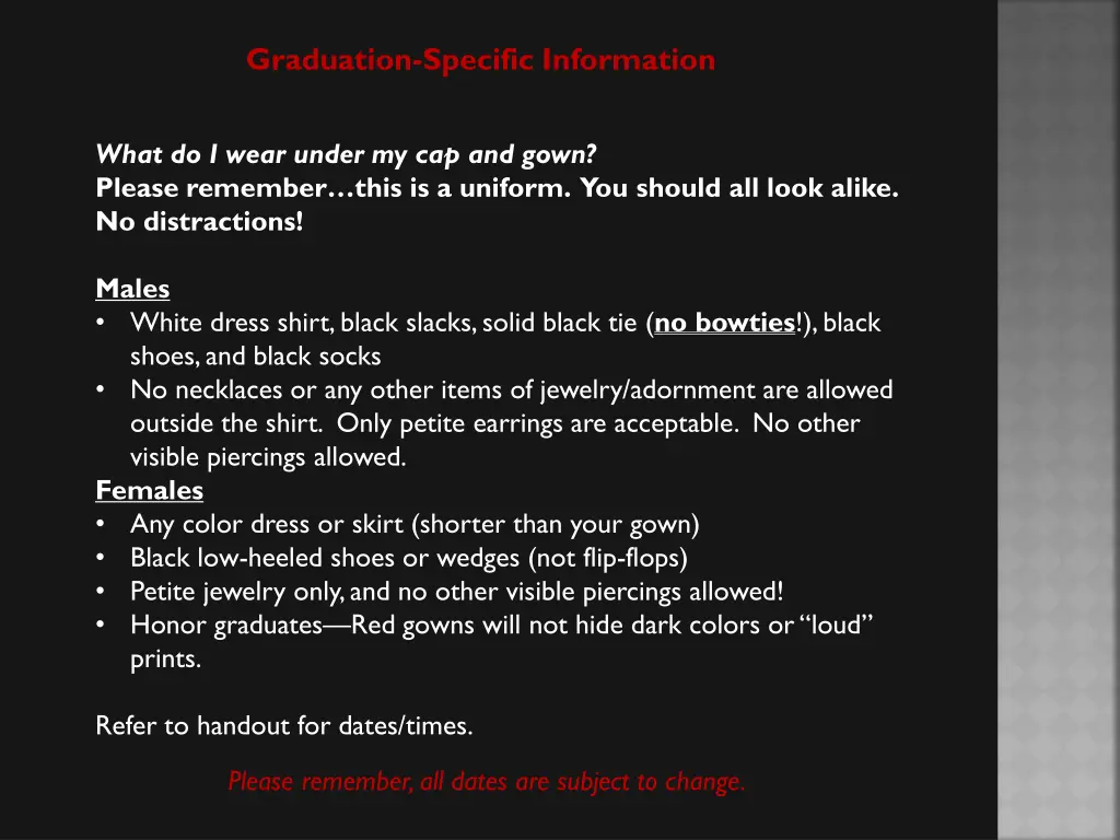 graduation specific information