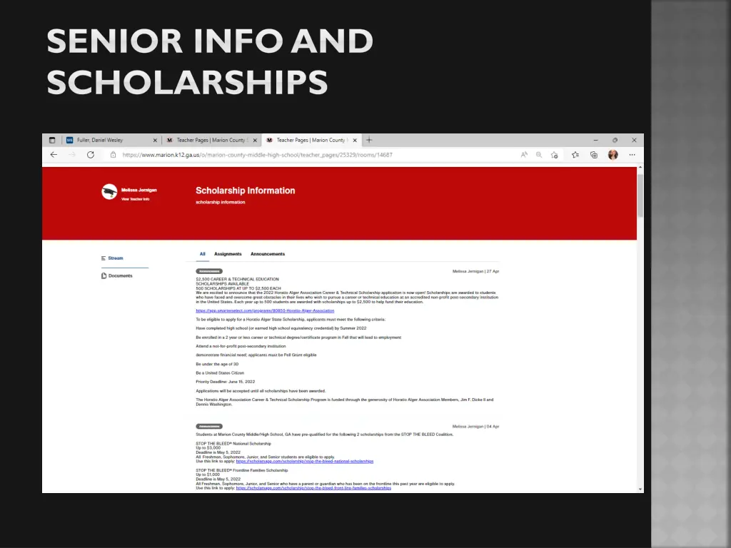senior info and scholarships