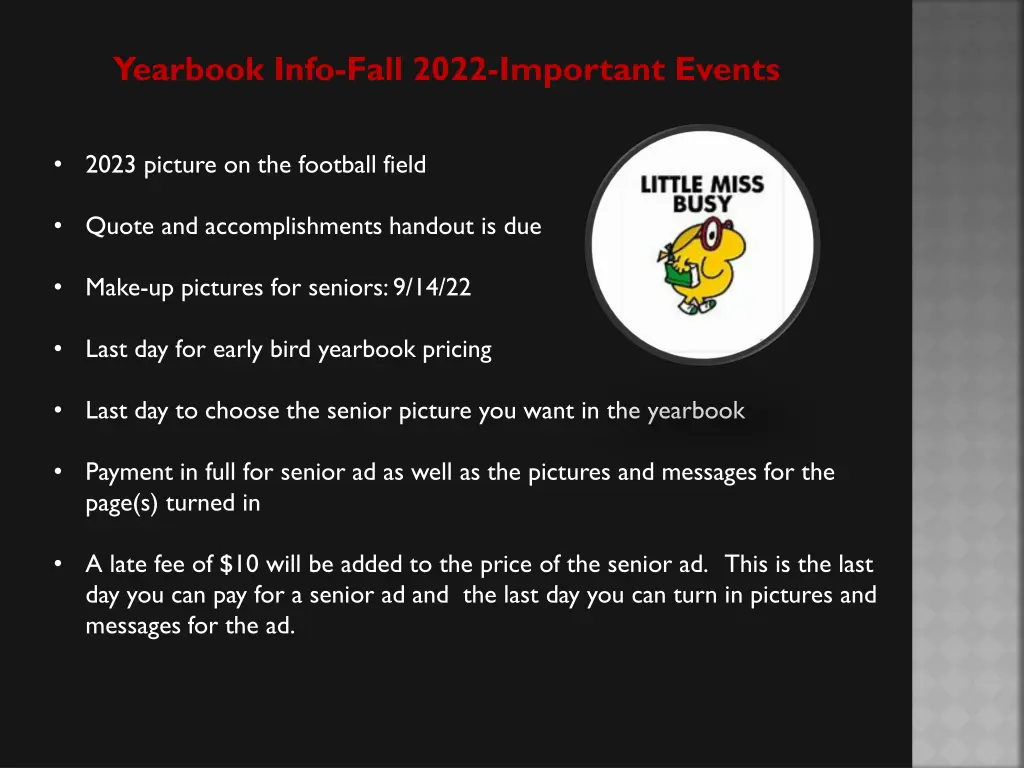 yearbook info fall 2022 important events
