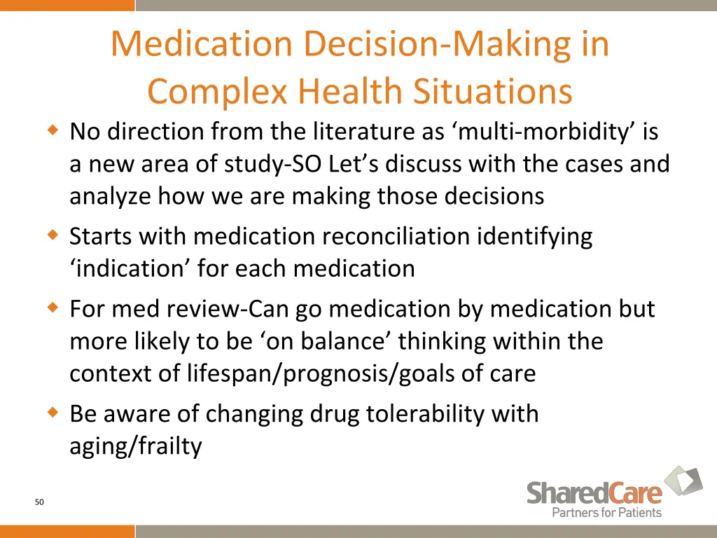 medication decision making in complex health