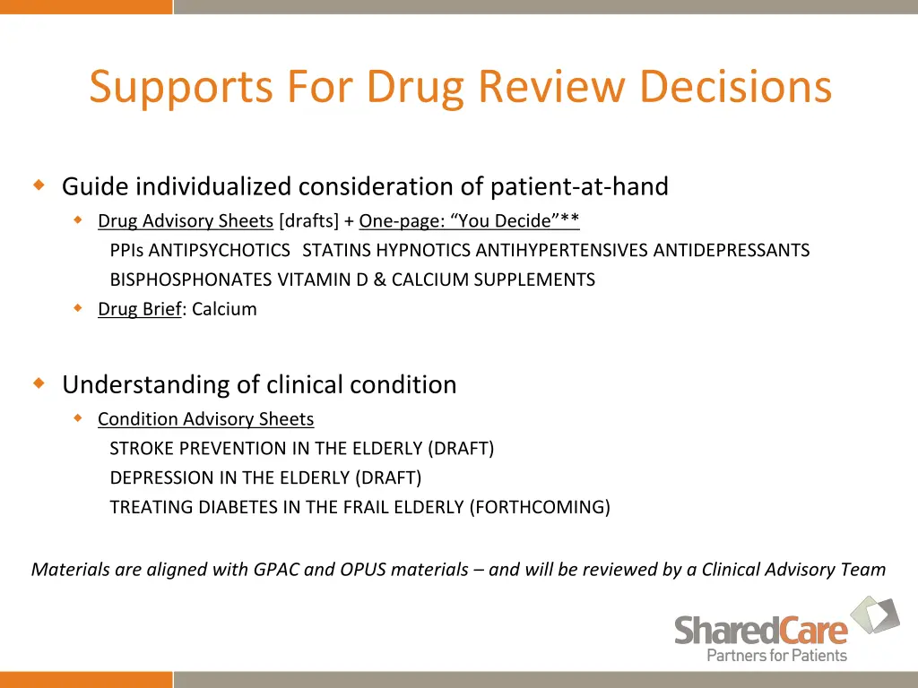 supports for drug review decisions