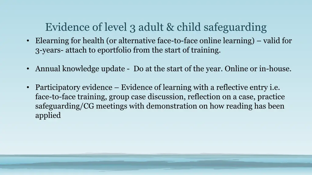 evidence of level 3 adult child safeguarding