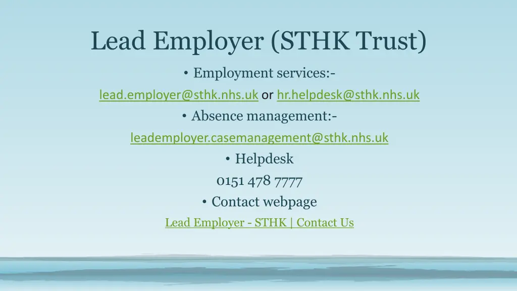 lead employer sthk trust