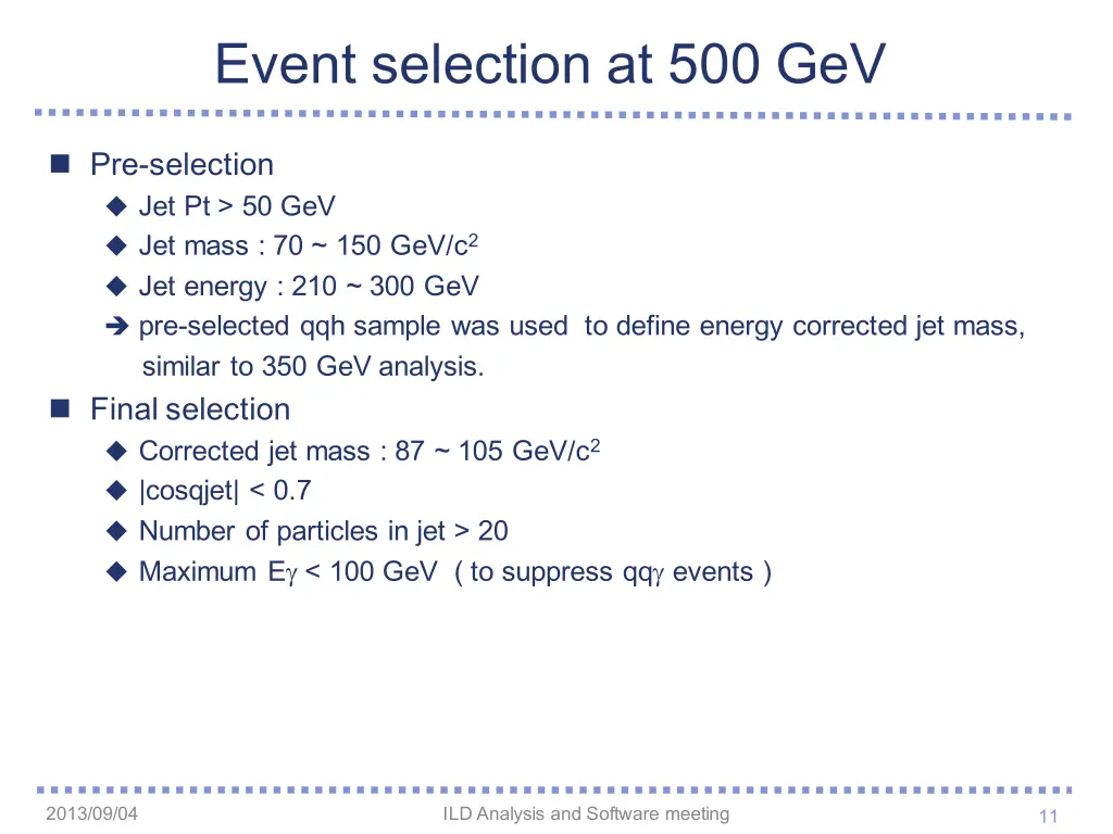 event selection at 500 gev